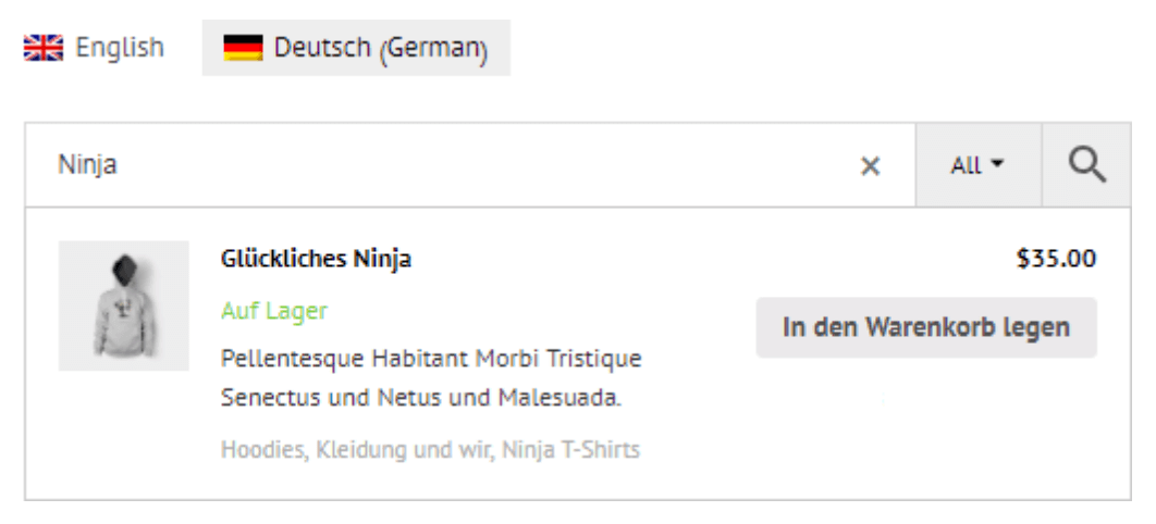 Search results with active German language
