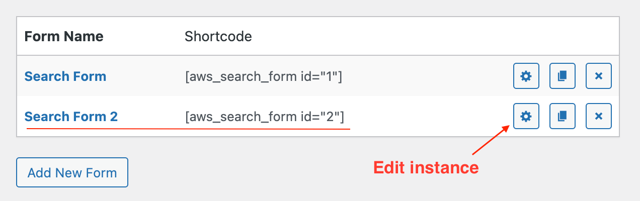 Edit created search form instance