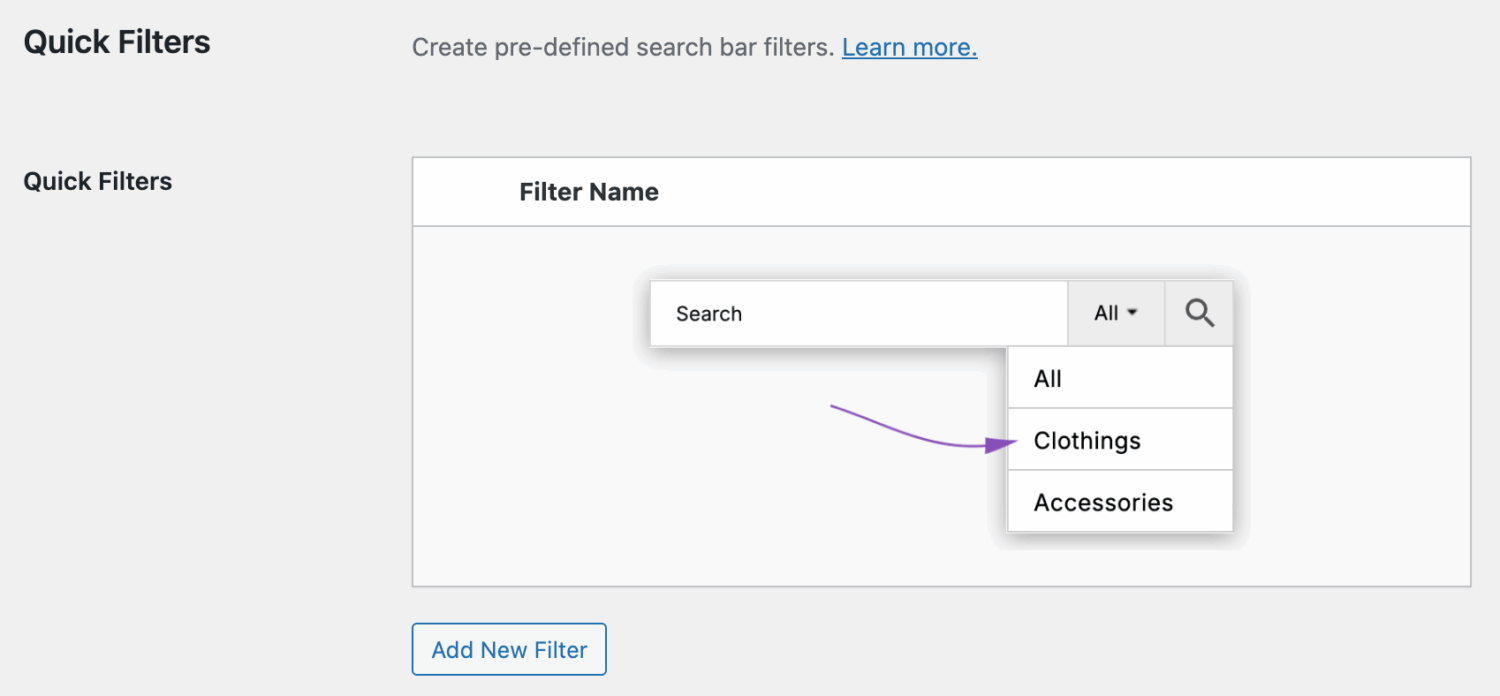 Quick filters option