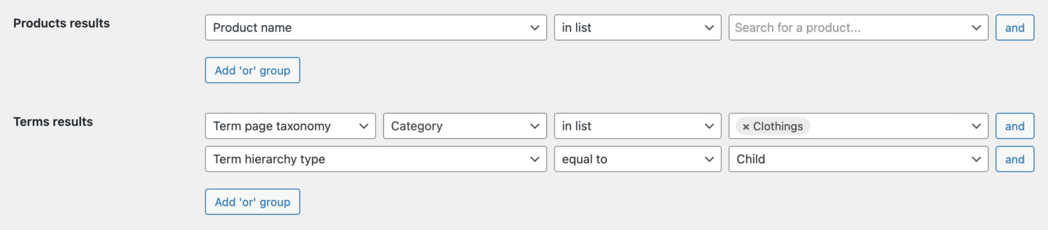 Filter rules based on parent category