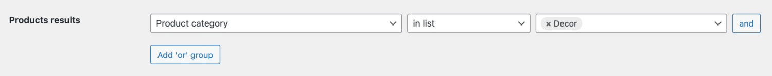 Products search results filter rules