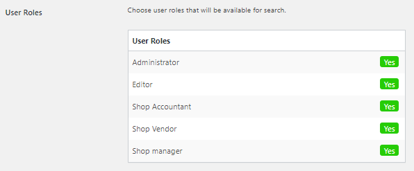 Choosing user roles that will be available for searching