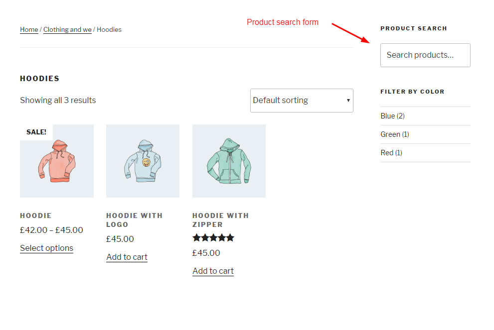 Example of category page with search form