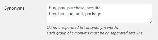 Synonyms groups settings.