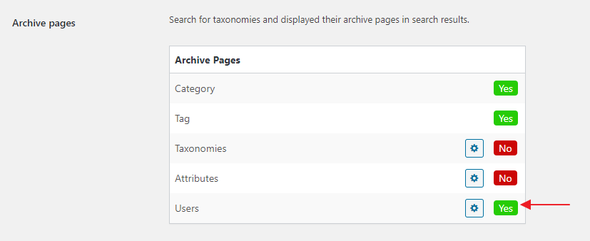 Turning on users archive pages search.