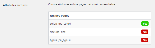 Selecting attributes that must be available for searching