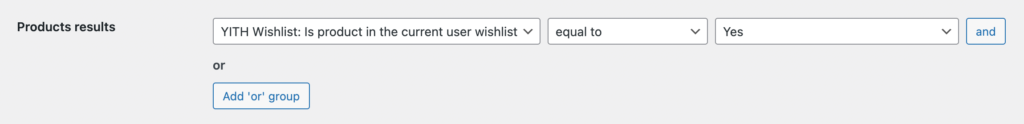 'YITH Wishlist: Is product in the current user wishlist' products results filter