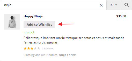 Wishlist inside plugin search results