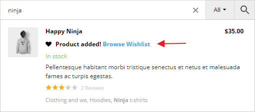 Product is added to YITH wishlist