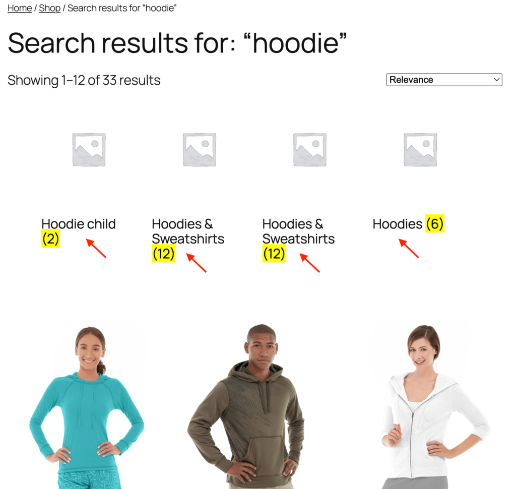 Taxonomy terms results on search results page