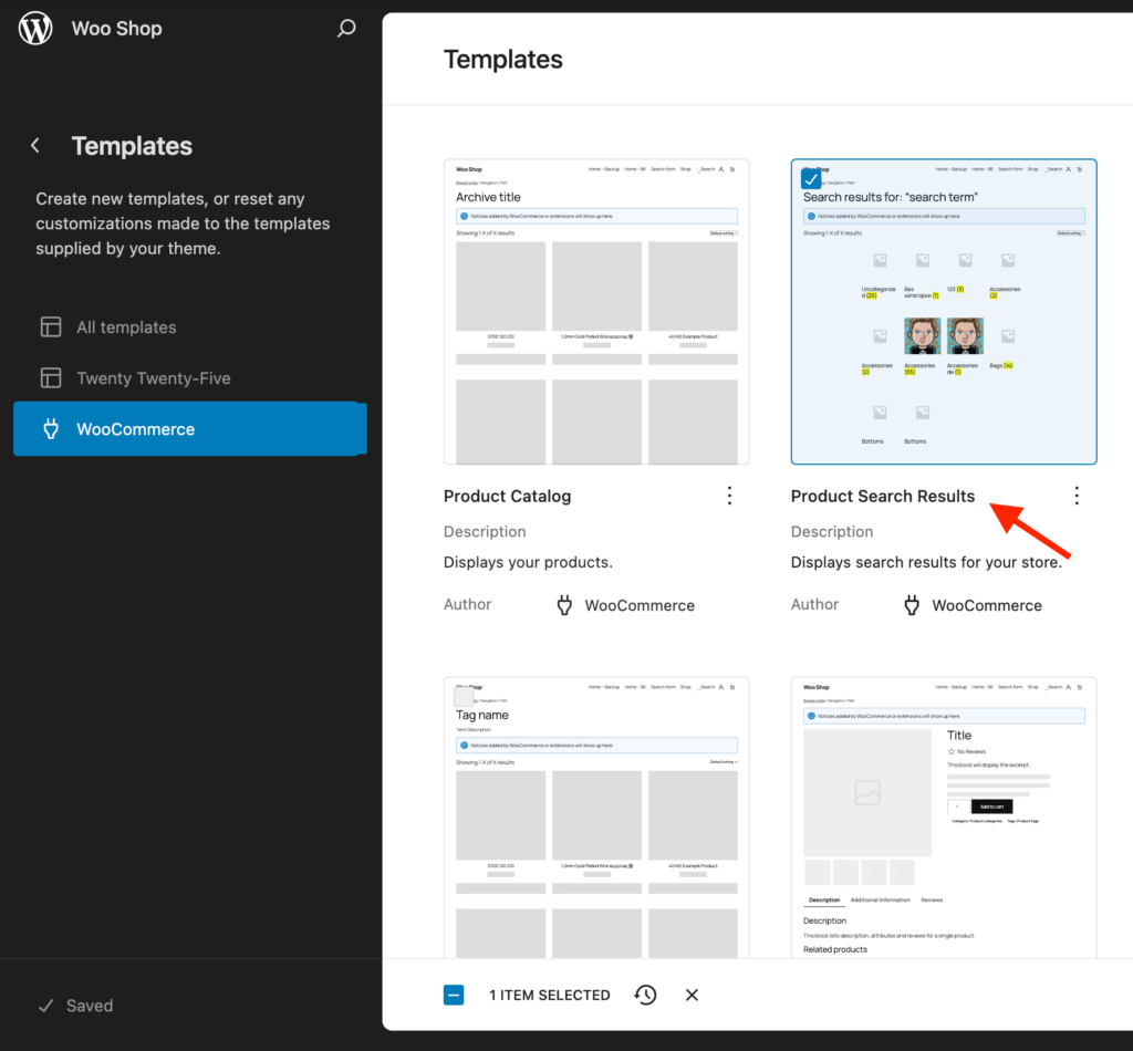 Template for WooCommerce product search results