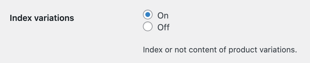 'Index variations' option