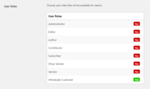 Users search roles option