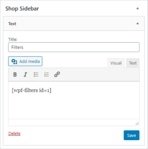 Text widget with filter shortcode