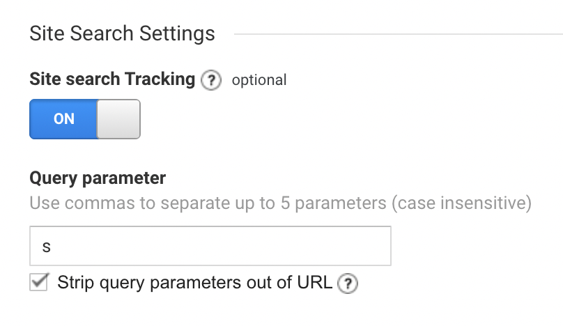 Site search tracking option