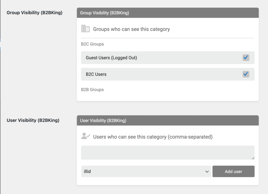 Visibility options for product categories