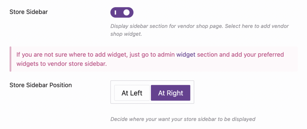 Option to enable store page sidebar