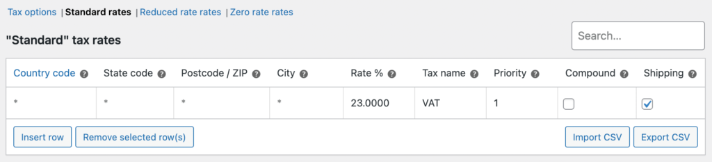 Setting up tax rates