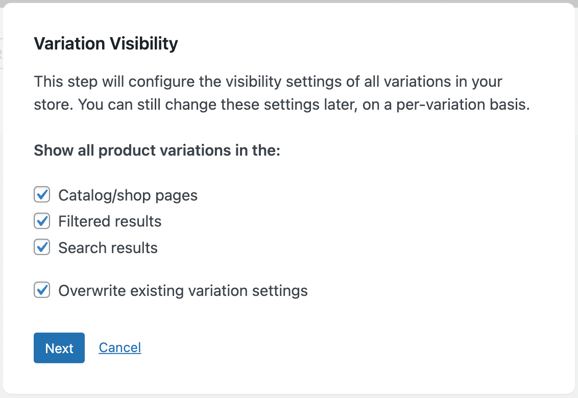 Bulk change product variations visibility options