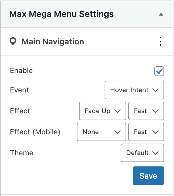 Enabling Max Mega Menu menu