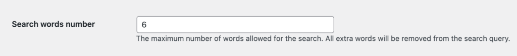 'Search words number' option