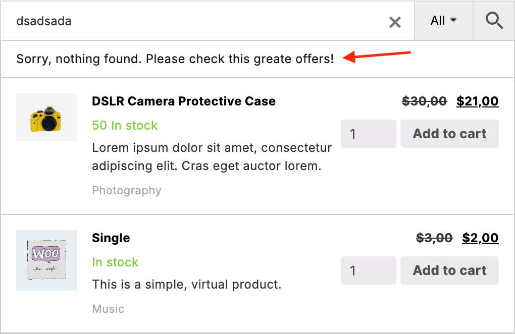 Show on sale products if there are no search results