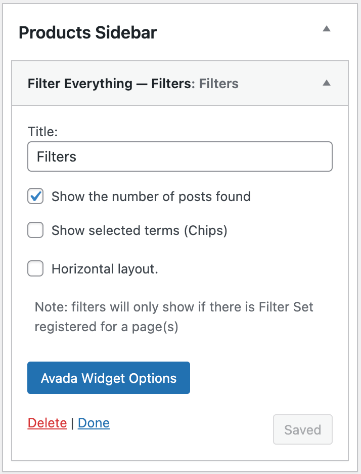 Widget to display filters set