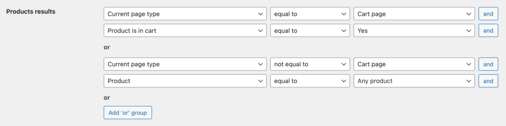 Filtering rules for search form inside Cart page