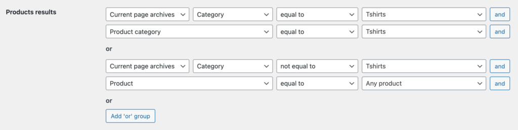 Filtering rules based on the current page type