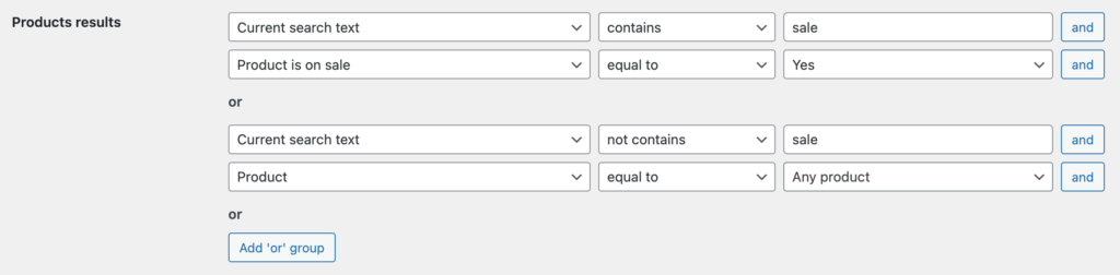 Filtering rules for the word 'Sale' inside a search query