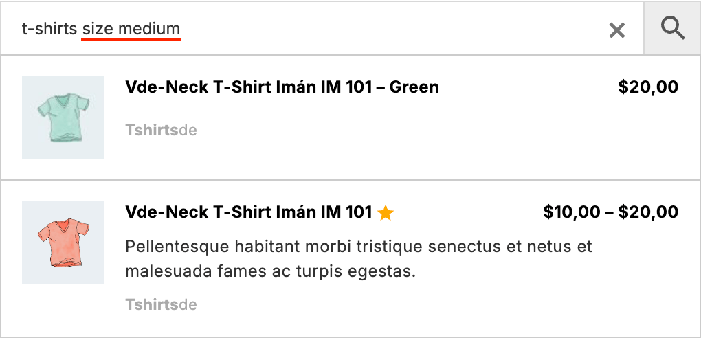 Show only products with the attribute Size equal to Medium if the search query contains the words 'size medium'