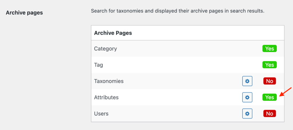 Enable search for attributes taxonomies