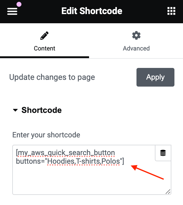 Shortcode widget