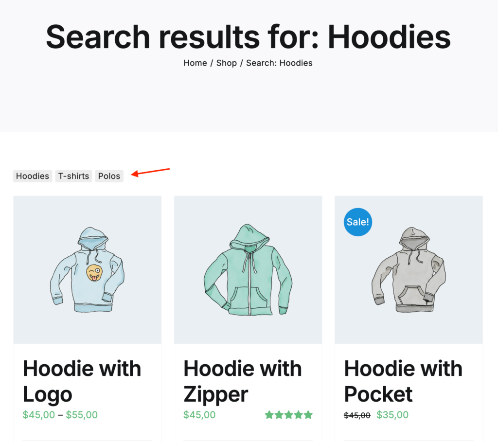 Quick search buttons inside the search page, added via PHP hook