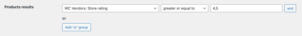 'WC Vendors: Store rating' products results filter