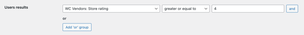 'WC Vendors: Store rating' search results filter