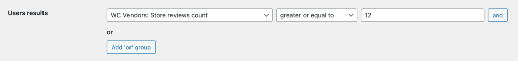 'WC Vendors: Store reviews count' search results filter