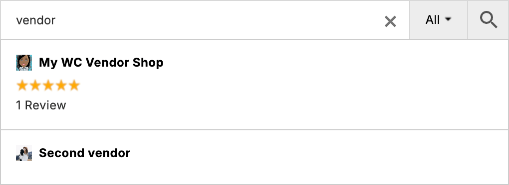 Search and display WC Vendors stores