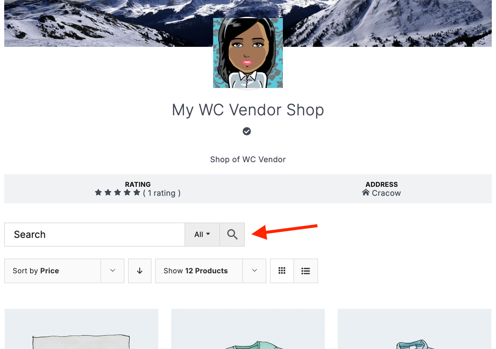 Search inside vendors stores