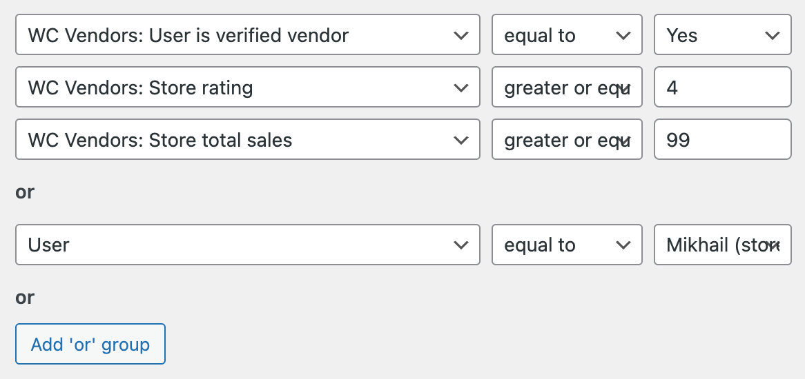 Filter vendors search results