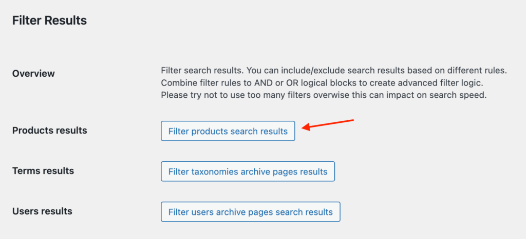 Search filters button