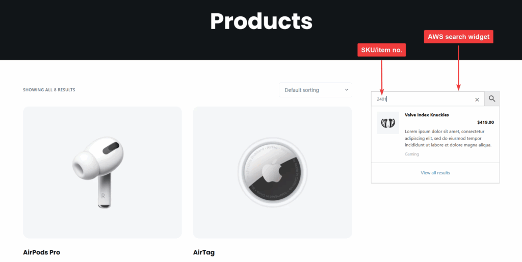 AWS custom field search - WooCommerce search custom fields