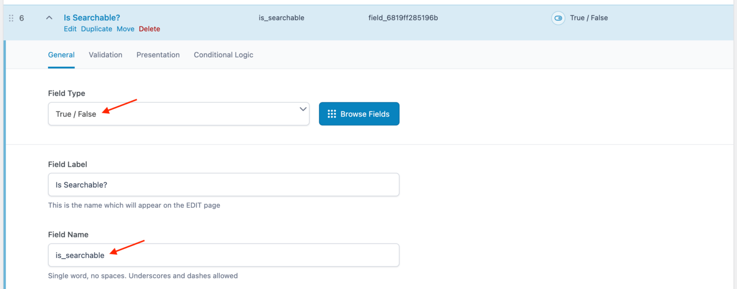 ACF field is_searchable