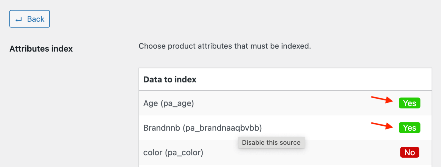 Attributes to index