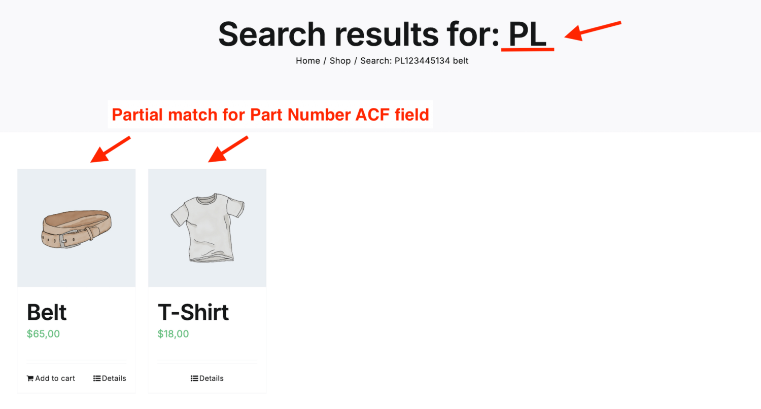 Search via part of Part Number field