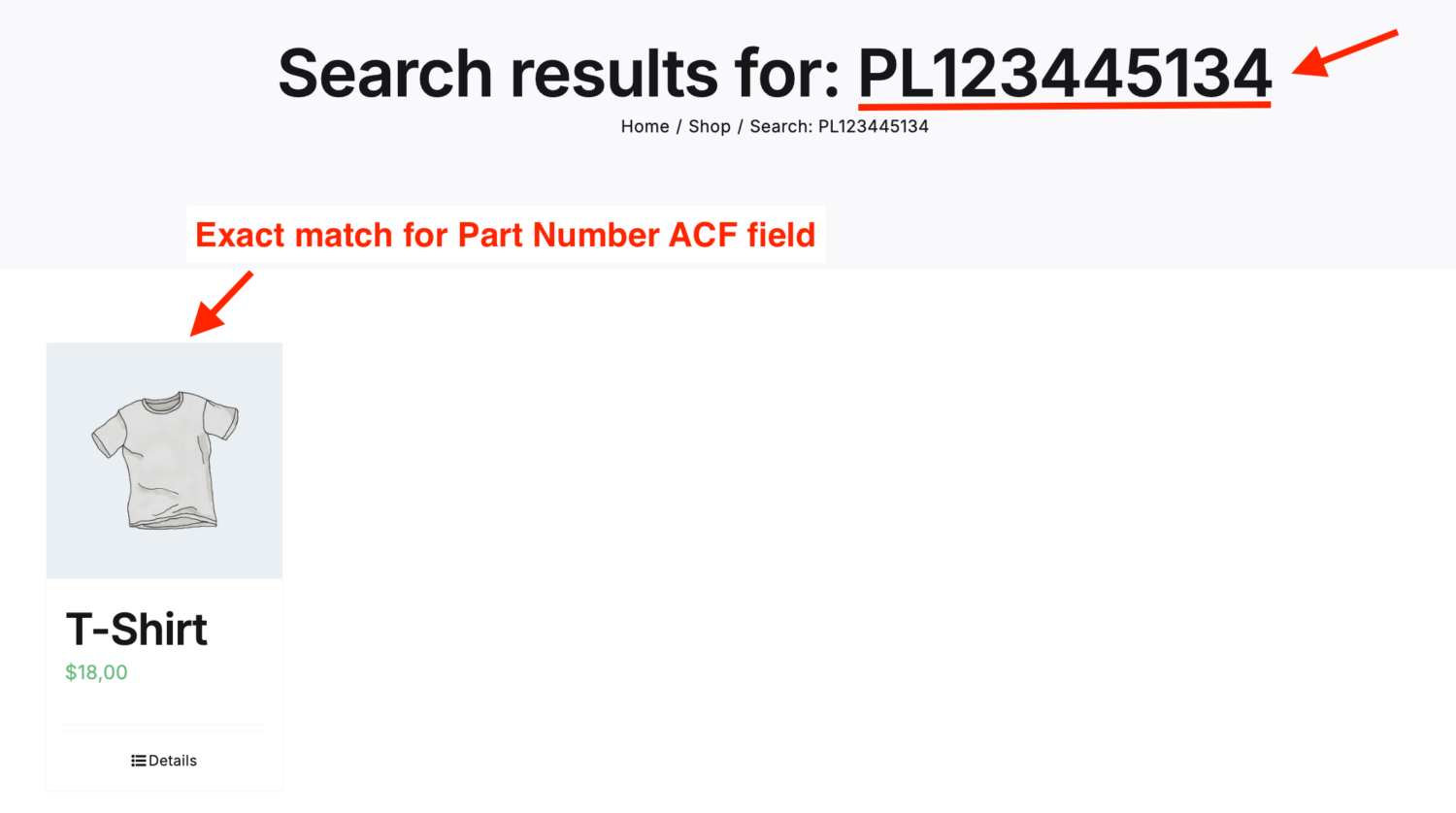 Search via Part Number field