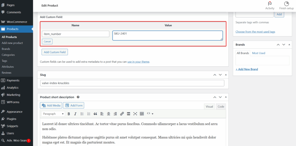 adding custom fields to woocommerce products