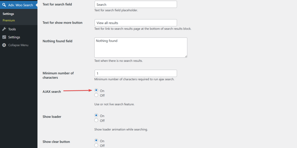 advanced woo search enable ajax search