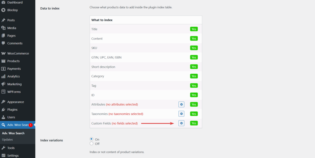 advanced woo search enable custom fields