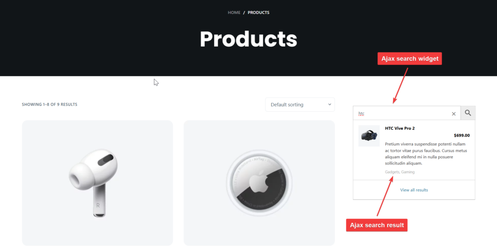 ajax search with advanced woo search